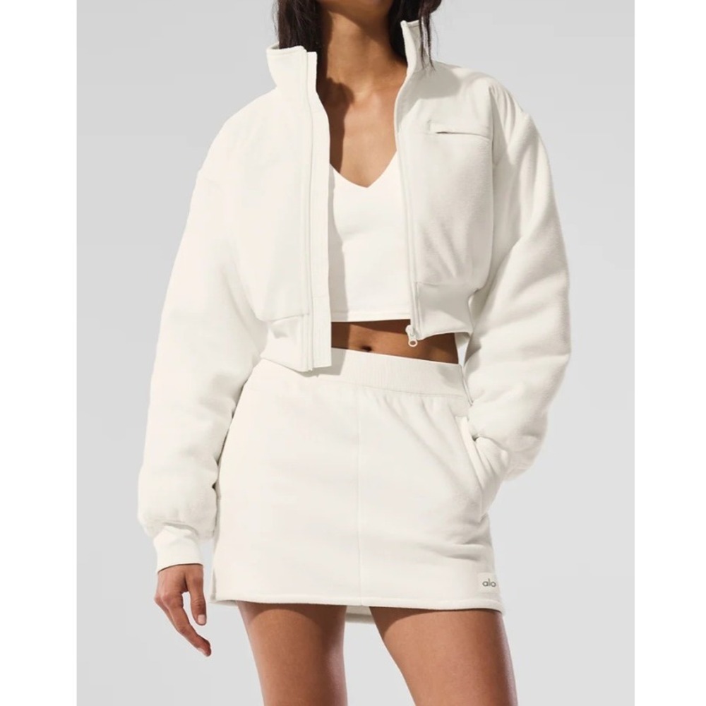 Alo Yoga Womens Polar Fleece Cropped Zip Up Jacket Athleisure Ivory Size Small